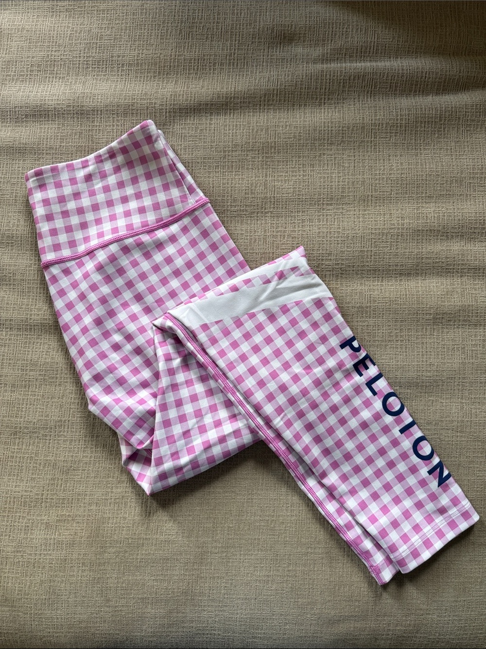 Peloton Pink and White Gingham Leggings with Side Logo